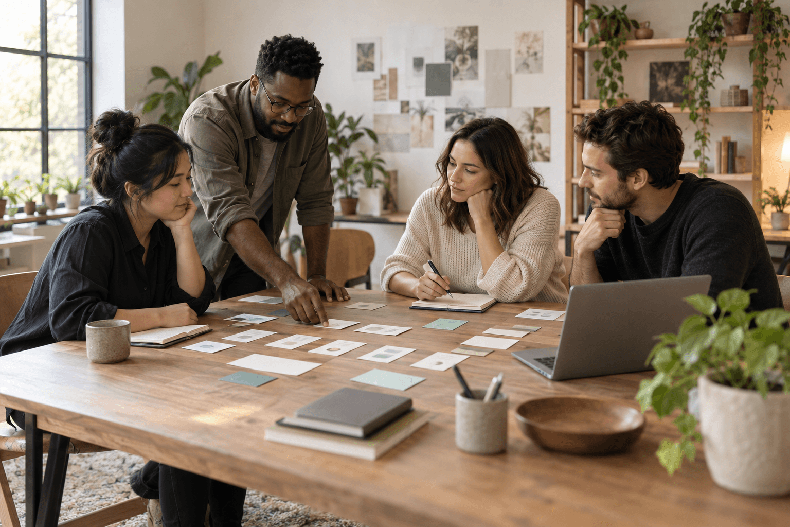 Karavex team mapping a customer workflow together around a shared table